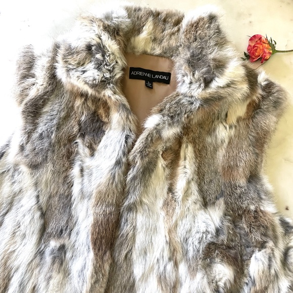 Adrienne Landau Rabbit Fur Vest in Natural Cream and Tan Tones - Picture 11 of 15
